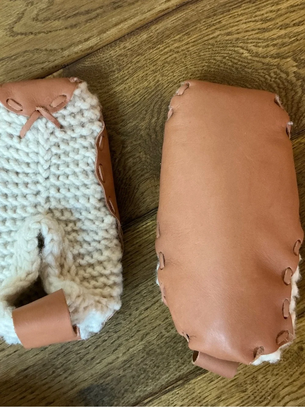 Kids Cozy Knit Slipper - Cream and Tan